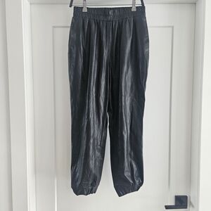 Zara Black Faux Leather Baggy Jogger Style Pants With Holes MEDIUM